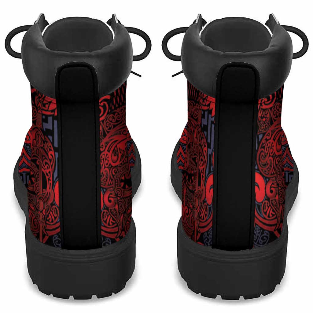 New Zealand Taiaha Maori All Season Boots Whero Minimalist Silver Fern Tukutuku Motif LT9 - Polynesian Pride