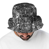 New Zealand Taiaha Maori Bucket Hat Kiwikiwi Minimalist Silver Fern Tukutuku Motif LT9 - Polynesian Pride