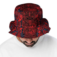 New Zealand Taiaha Maori Bucket Hat Whero Minimalist Silver Fern Tukutuku Motif LT9 - Polynesian Pride