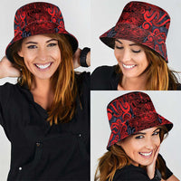 New Zealand Taiaha Maori Bucket Hat Whero Minimalist Silver Fern Tukutuku Motif LT9 - Polynesian Pride