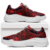 New Zealand Taiaha Maori Chunky Sneakers Whero Minimalist Silver Fern Tukutuku Motif LT9 Red - Polynesian Pride