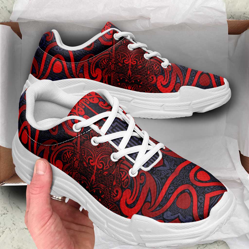 New Zealand Taiaha Maori Chunky Sneakers Whero Minimalist Silver Fern Tukutuku Motif LT9 - Polynesian Pride