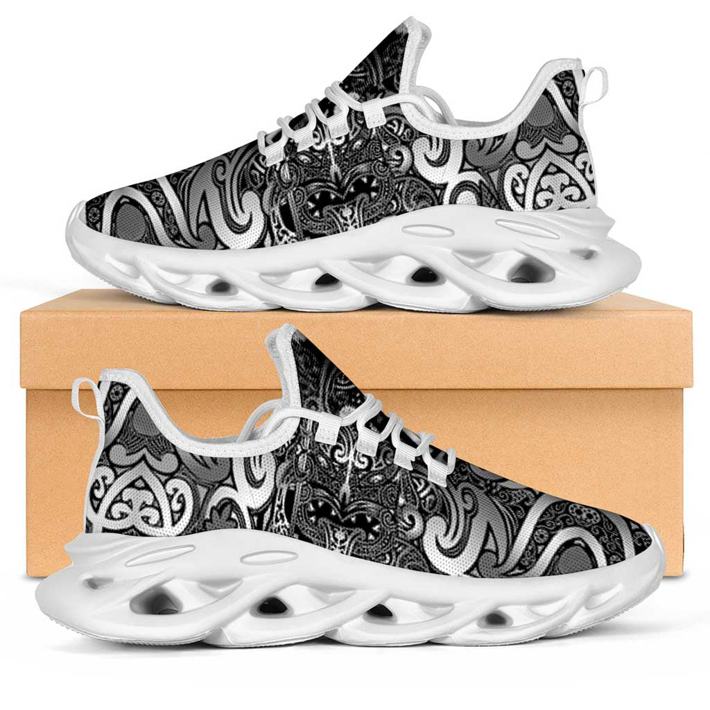 New Zealand Taiaha Maori Clunky Sneakers Kiwikiwi Minimalist Silver Fern Tukutuku Motif LT9 White - Polynesian Pride