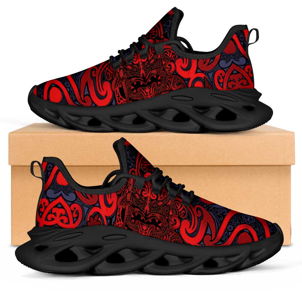 New Zealand Taiaha Maori Clunky Sneakers Whero Minimalist Silver Fern Tukutuku Motif LT9 Red - Polynesian Pride