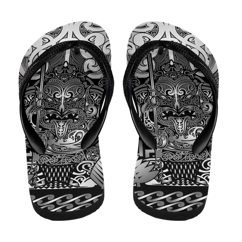 New Zealand Taiaha Maori Flip Flops Kiwikiwi Minimalist Silver Fern Tukutuku Motif LT9 - Polynesian Pride