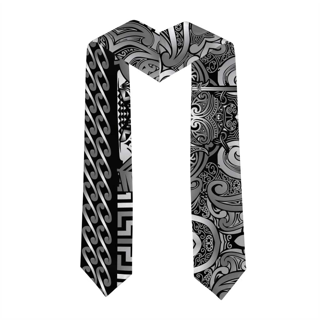 New Zealand Taiaha Maori Graduation Stole Kiwikiwi Minimalist Silver Fern Tukutuku Motif LT9 - Polynesian Pride