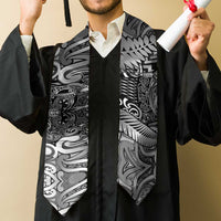 New Zealand Taiaha Maori Graduation Stole Kiwikiwi Minimalist Silver Fern Tukutuku Motif LT9 - Polynesian Pride