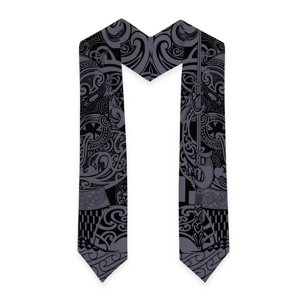 New Zealand Taiaha Maori Graduation Stole Minimalist Silver Fern All Black LT9 - Polynesian Pride