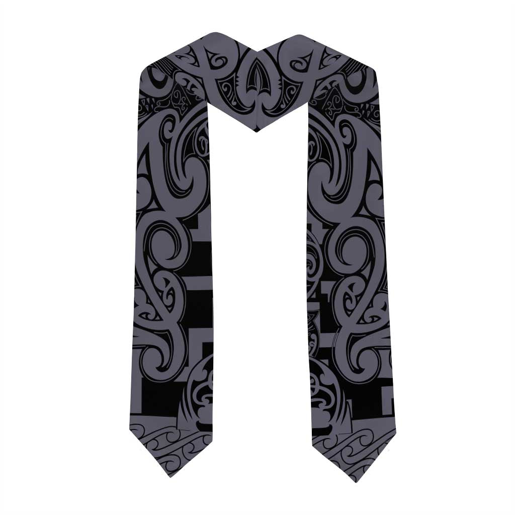 New Zealand Taiaha Maori Graduation Stole Minimalist Silver Fern All Black LT9 - Polynesian Pride