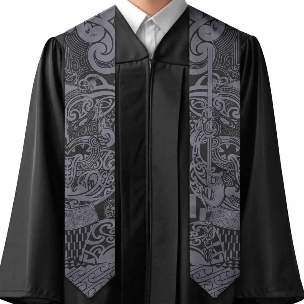 New Zealand Taiaha Maori Graduation Stole Minimalist Silver Fern All Black LT9 - Polynesian Pride