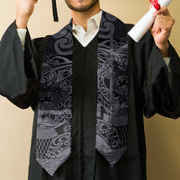 New Zealand Taiaha Maori Graduation Stole Minimalist Silver Fern All Black LT9 - Polynesian Pride