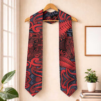 New Zealand Taiaha Maori Graduation Stole Whero Minimalist Silver Fern Tukutuku Motif LT9 One Size Red - Polynesian Pride