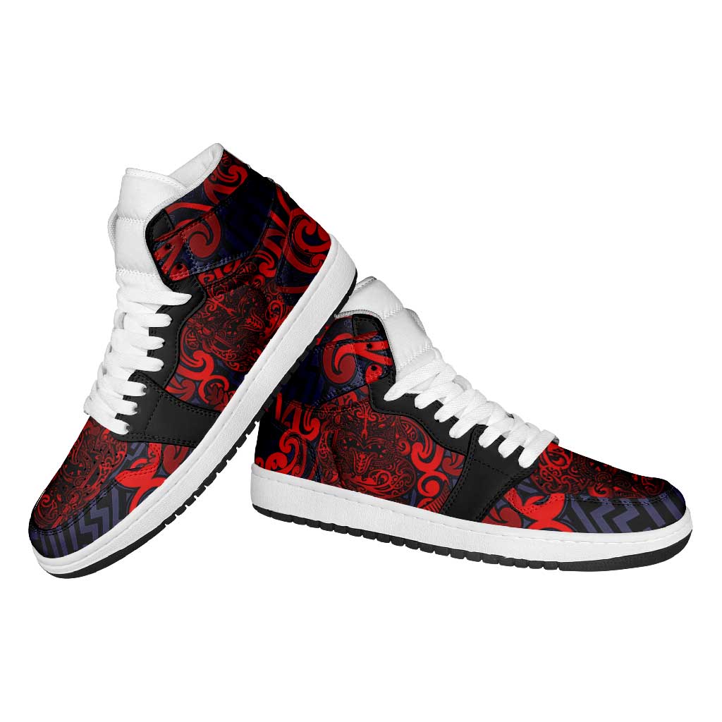 New Zealand Taiaha Maori High Sneakers AJ1 Whero Minimalist Silver Fern Tukutuku Motif LT9 - Polynesian Pride