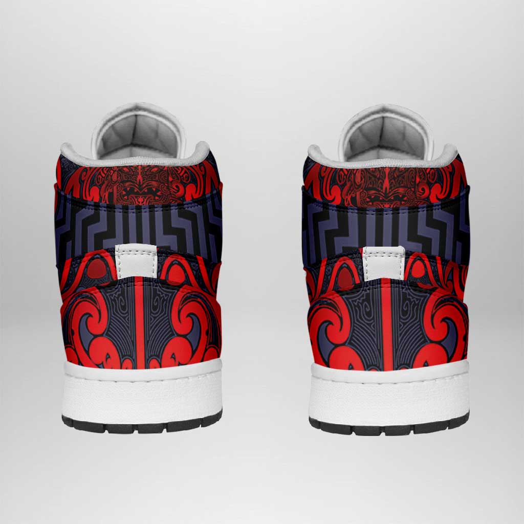 New Zealand Taiaha Maori High Sneakers AJ1 Whero Minimalist Silver Fern Tukutuku Motif LT9 - Polynesian Pride