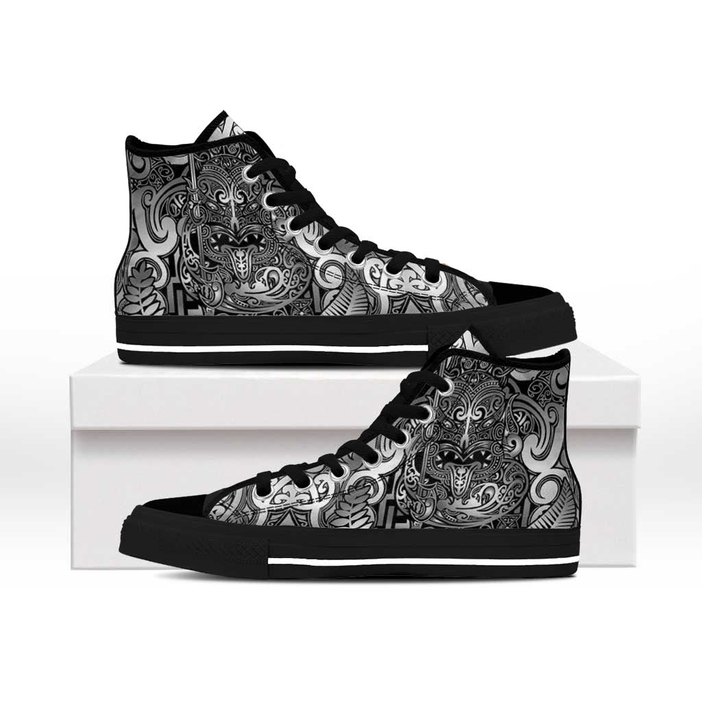 New Zealand Taiaha Maori High Top Shoes Kiwikiwi Minimalist Silver Fern Tukutuku Motif LT9 - Polynesian Pride