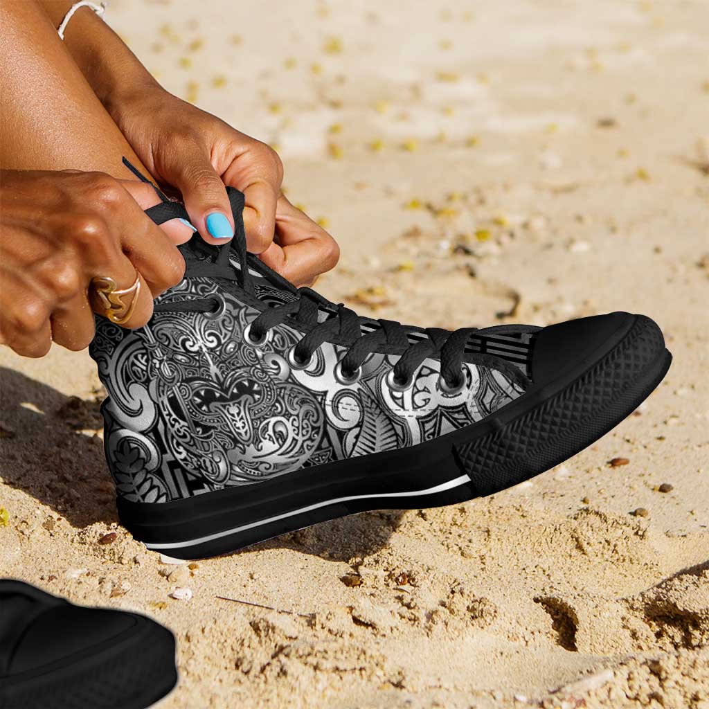 New Zealand Taiaha Maori High Top Shoes Kiwikiwi Minimalist Silver Fern Tukutuku Motif LT9 - Polynesian Pride