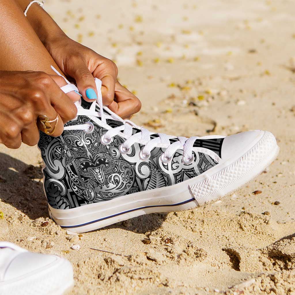 New Zealand Taiaha Maori High Top Shoes Kiwikiwi Minimalist Silver Fern Tukutuku Motif LT9 - Polynesian Pride