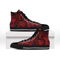 New Zealand Taiaha Maori High Top Shoes Whero Minimalist Silver Fern Tukutuku Motif LT9 - Polynesian Pride