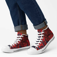 New Zealand Taiaha Maori High Top Shoes Whero Minimalist Silver Fern Tukutuku Motif LT9 - Polynesian Pride