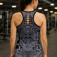 New Zealand Taiaha Maori Hollow Tank Top Minimalist Silver Fern All Black LT9 - Polynesian Pride