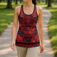 New Zealand Taiaha Maori Hollow Tank Top Whero Minimalist Silver Fern Tukutuku Motif LT9 - Polynesian Pride