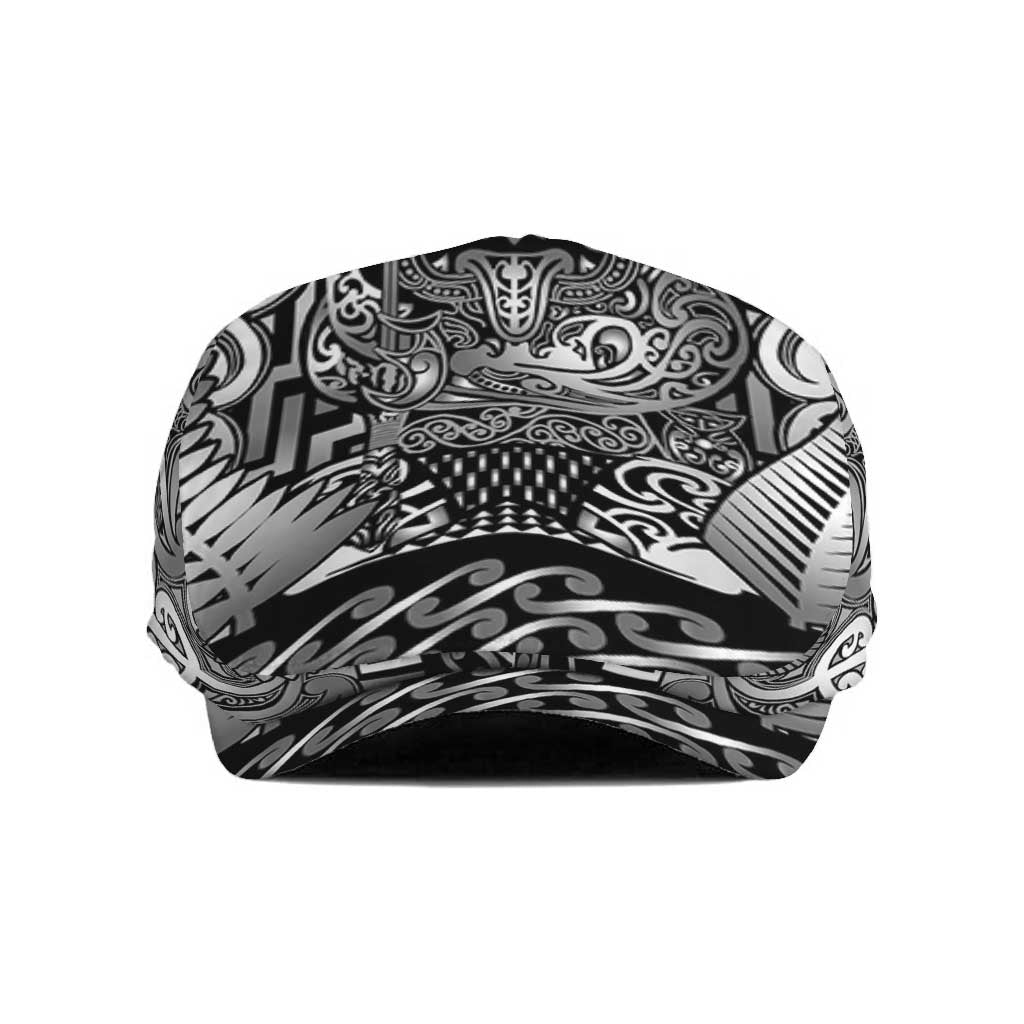 New Zealand Taiaha Maori Jeff Hat Kiwikiwi Minimalist Silver Fern Tukutuku Motif LT9 White - Polynesian Pride