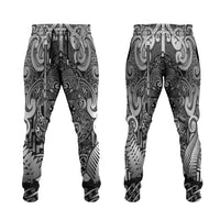 New Zealand Taiaha Maori Jogger Pants Kiwikiwi Minimalist Silver Fern Tukutuku Motif LT9 White - Polynesian Pride