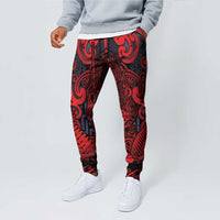 New Zealand Taiaha Maori Jogger Pants Whero Minimalist Silver Fern Tukutuku Motif LT9 - Polynesian Pride