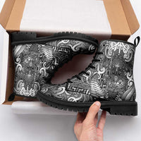New Zealand Taiaha Maori Leather Boots Kiwikiwi Minimalist Silver Fern Tukutuku Motif LT9 - Polynesian Pride