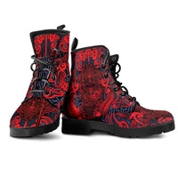New Zealand Taiaha Maori Leather Boots Whero Minimalist Silver Fern Tukutuku Motif LT9 - Polynesian Pride