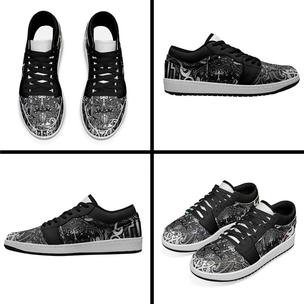 New Zealand Taiaha Maori Low Sneakers Kiwikiwi Minimalist Silver Fern Tukutuku Motif LT9 - Polynesian Pride