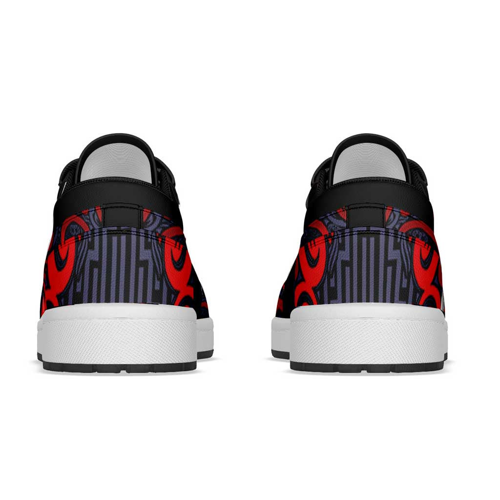 New Zealand Taiaha Maori Low Sneakers Whero Minimalist Silver Fern Tukutuku Motif LT9 - Polynesian Pride