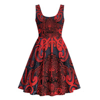 New Zealand Taiaha Maori Midi Dress Whero Minimalist Silver Fern Tukutuku Motif LT9 - Polynesian Pride