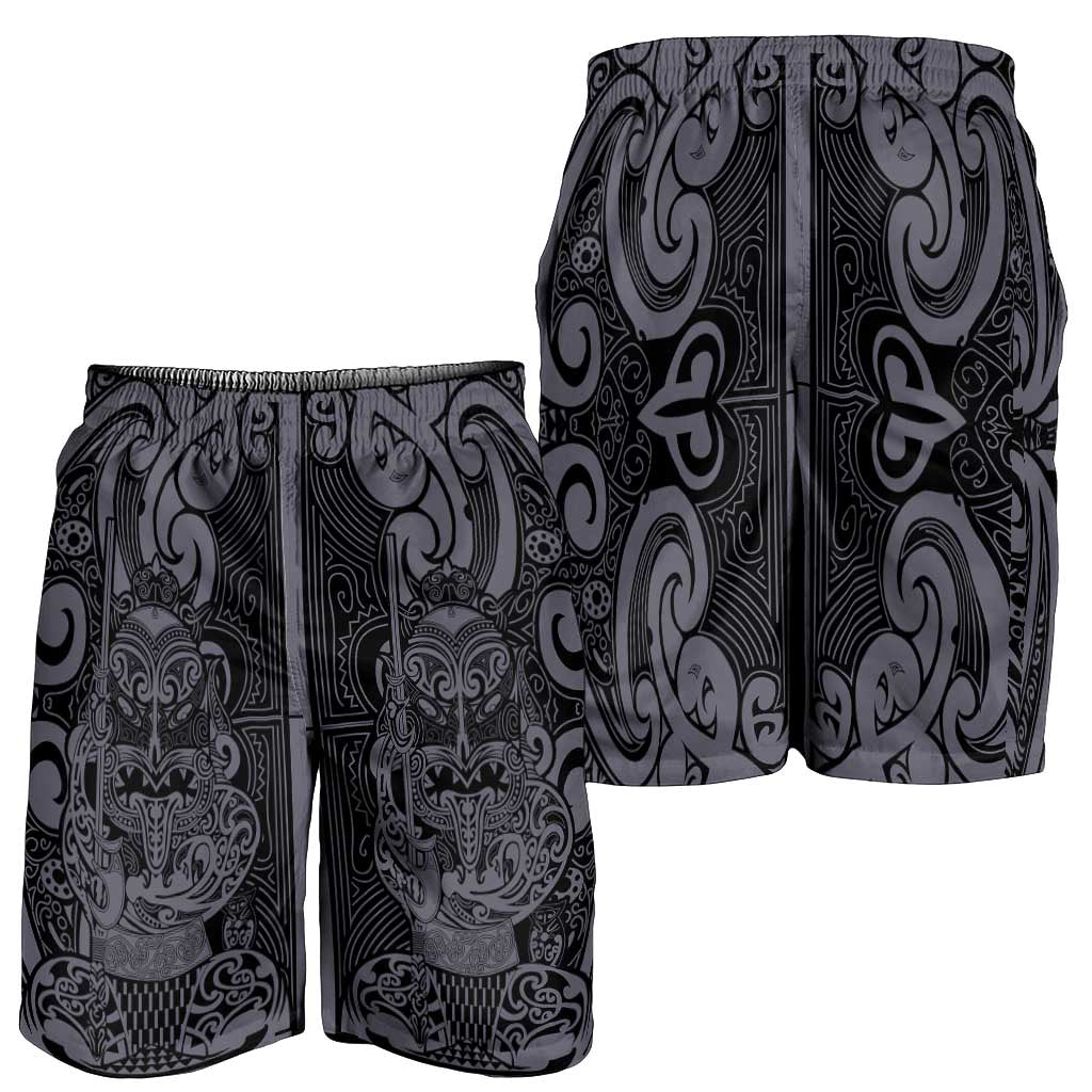 New Zealand Taiaha Maori Shorts for Men Minimalist Silver Fern All Black LT9 - Polynesian Pride