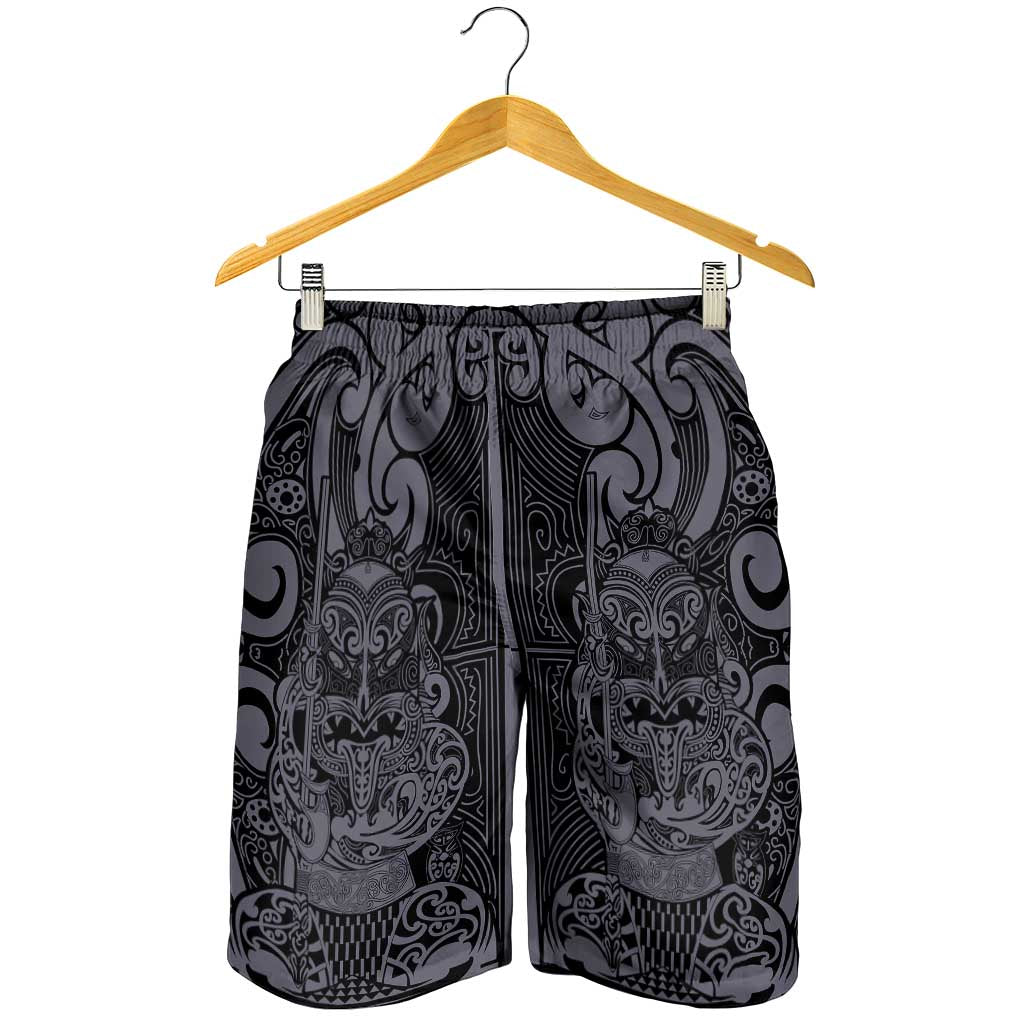 New Zealand Taiaha Maori Shorts for Men Minimalist Silver Fern All Black LT9 - Polynesian Pride
