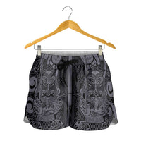 New Zealand Taiaha Maori Shorts for Women Minimalist Silver Fern All Black LT9 - Polynesian Pride