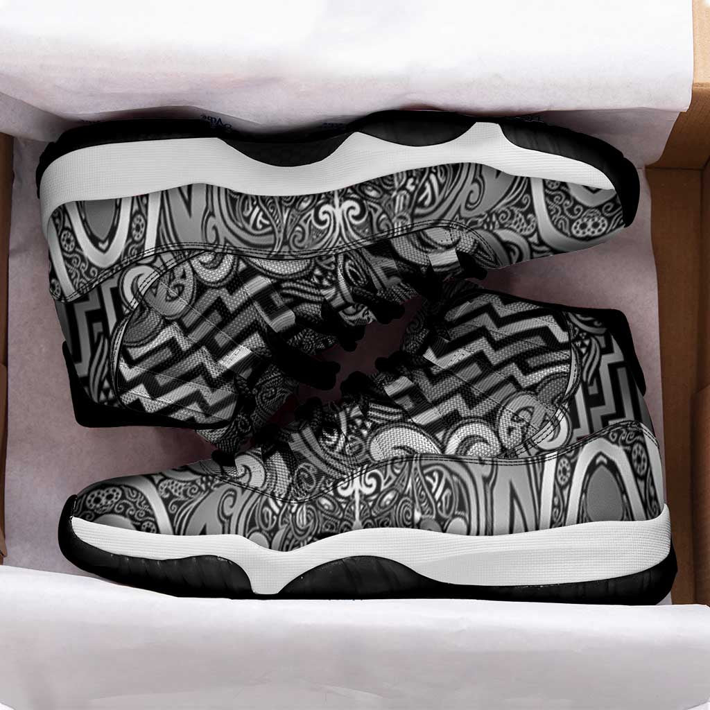New Zealand Taiaha Maori Sneakers J11 Kiwikiwi Minimalist Silver Fern Tukutuku Motif LT9 - Polynesian Pride