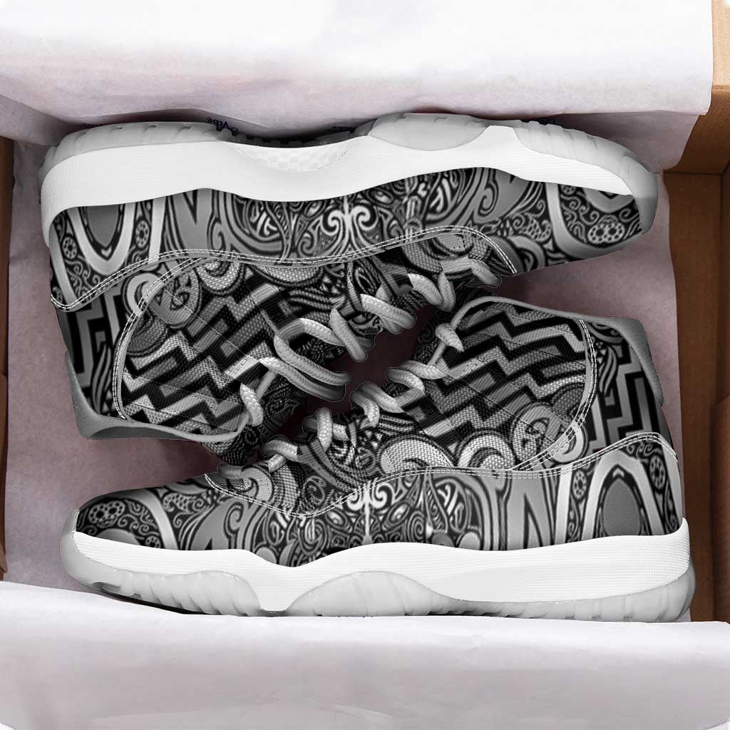 New Zealand Taiaha Maori Sneakers J11 Kiwikiwi Minimalist Silver Fern Tukutuku Motif LT9 - Polynesian Pride