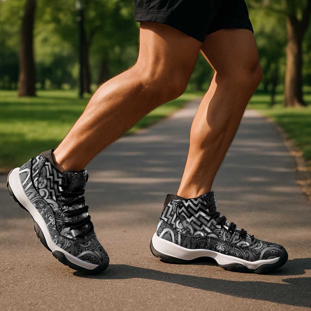 New Zealand Taiaha Maori Sneakers J11 Kiwikiwi Minimalist Silver Fern Tukutuku Motif LT9 - Polynesian Pride