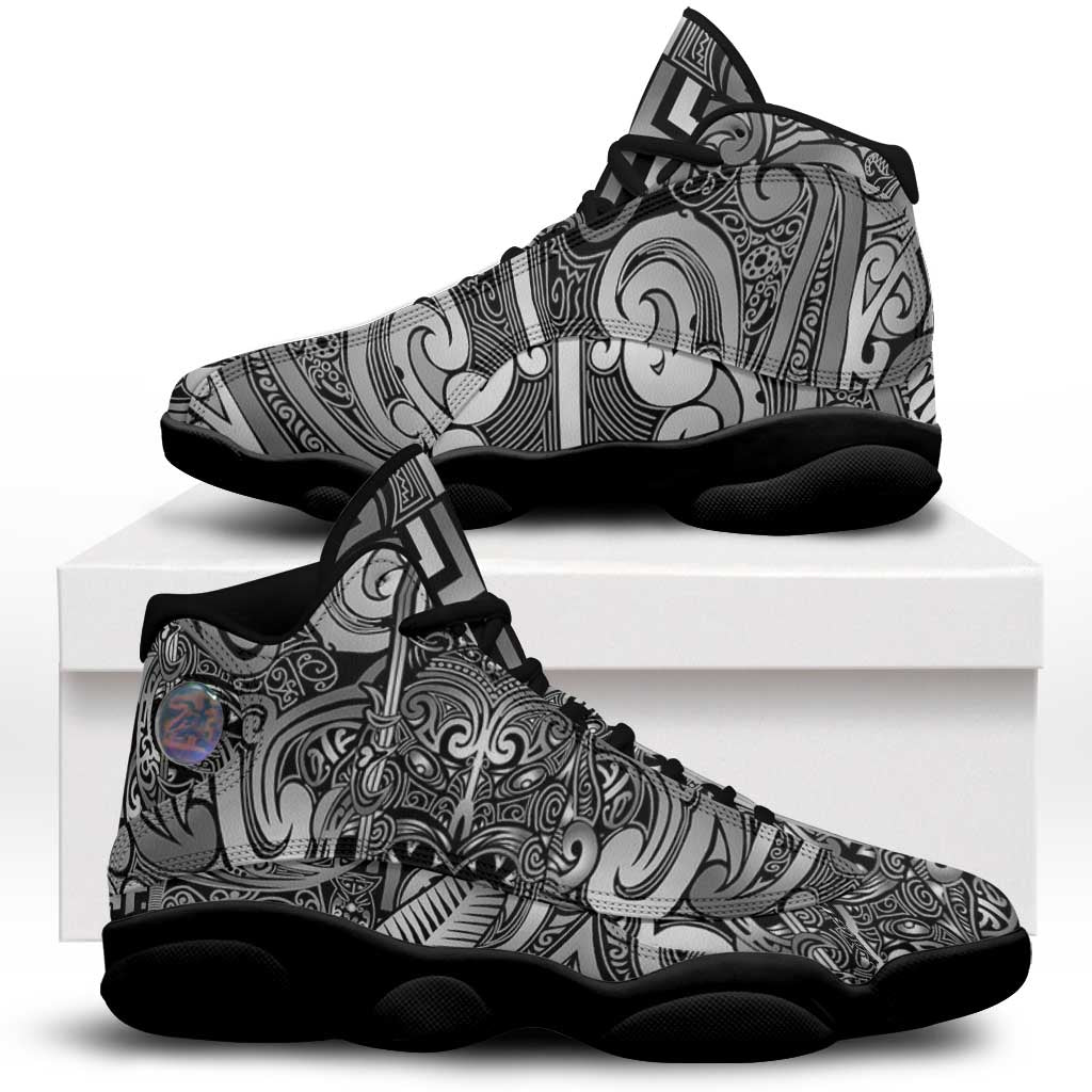 New Zealand Taiaha Maori Sneakers J13 Kiwikiwi Minimalist Silver Fern Tukutuku Motif LT9 White - Polynesian Pride