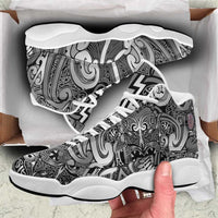 New Zealand Taiaha Maori Sneakers J13 Kiwikiwi Minimalist Silver Fern Tukutuku Motif LT9 White - Polynesian Pride