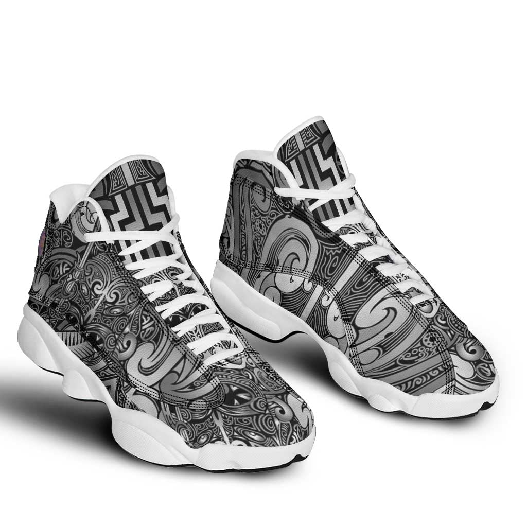 New Zealand Taiaha Maori Sneakers J13 Kiwikiwi Minimalist Silver Fern Tukutuku Motif LT9 - Polynesian Pride