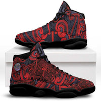 New Zealand Taiaha Maori Sneakers J13 Whero Minimalist Silver Fern Tukutuku Motif LT9 Red - Polynesian Pride