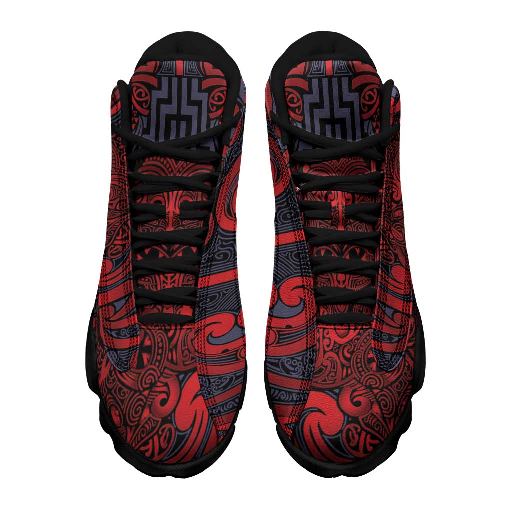 New Zealand Taiaha Maori Sneakers J13 Whero Minimalist Silver Fern Tukutuku Motif LT9 - Polynesian Pride
