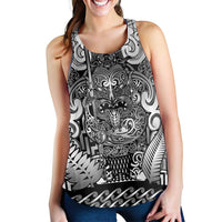 New Zealand Taiaha Maori Women Racerback Tank Kiwikiwi Minimalist Silver Fern Tukutuku Motif LT9 - Polynesian Pride