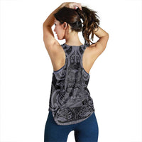 New Zealand Taiaha Maori Women Racerback Tank Minimalist Silver Fern All Black LT9 - Polynesian Pride
