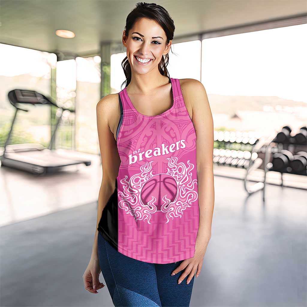 New Zealand Women Racerback Tank Fire Basketball Maori Tribal Pink LT9 - Polynesian Pride