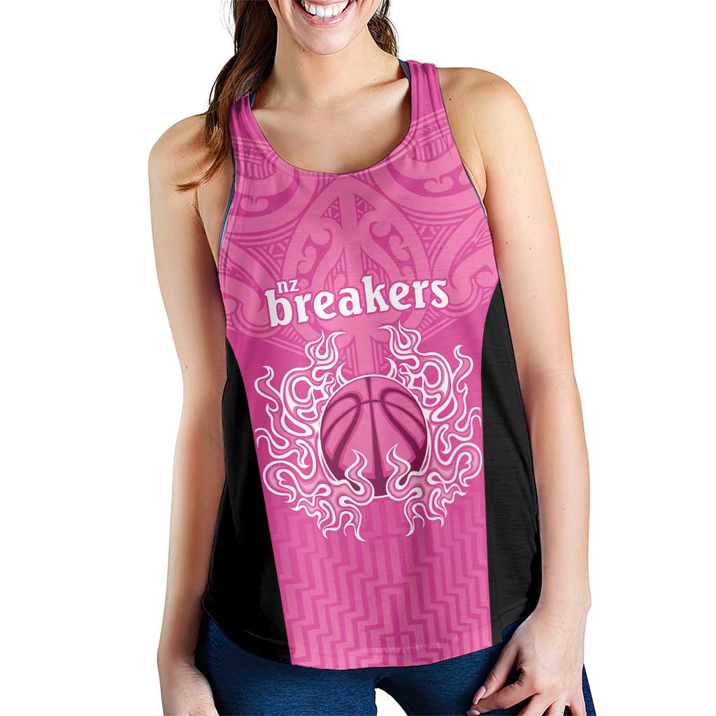 New Zealand Women Racerback Tank Fire Basketball Maori Tribal Pink LT9 - Polynesian Pride