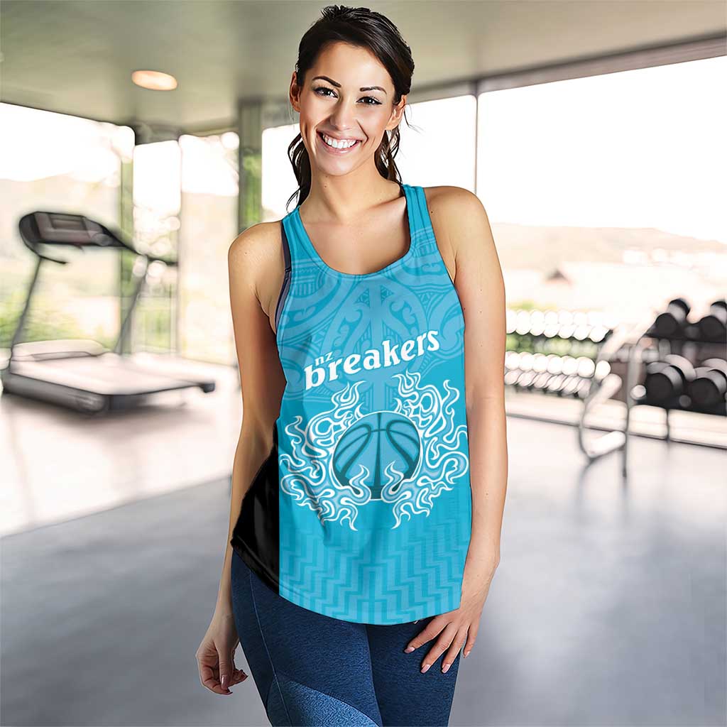 New Zealand Women Racerback Tank Fire Basketball Maori Tribal Sky Blue LT9 - Polynesian Pride