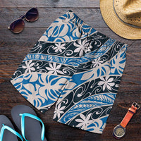 Ninamu Tahiti Tiare Monstera Shorts for Men Polynesian Pattern Curve Style LT01 Blue - Polynesian Pride